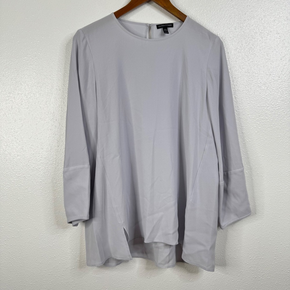 Eileen Fisher Dusty Blue Silk Top Size XS